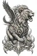 Lion roaring with Eagle Soaring symmetrical, half sleeve tattoo design idea