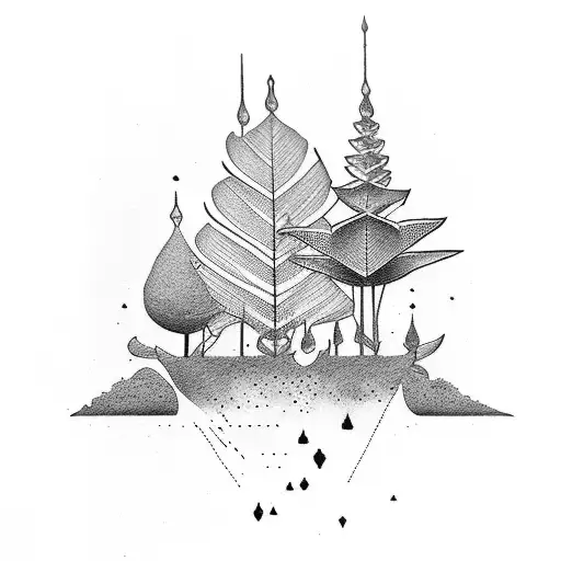 Bali leafs around, Dubai skyscrapper, traveling tattoo design idea