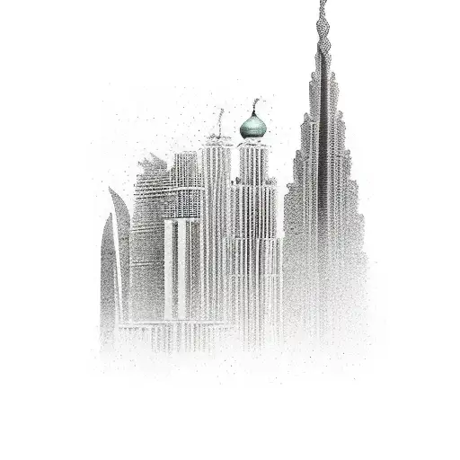 Moscow buildings, Bali leafs around, Dubai skyscrapper, traveling tattoo design idea