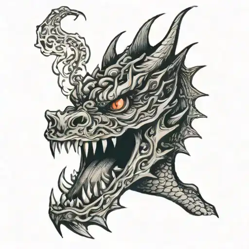 the face of the dragon in full face with fire from the mouth  tattoo design idea