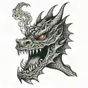 the face of the dragon in full face with fire from the mouth  tattoo design idea