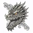 the face of the dragon in full face with fire from the mouth  tattoo design idea