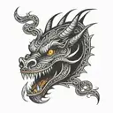 the face of the dragon in full face with fire from the mouth  tattoo design idea