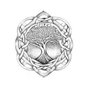 Celtic tree of life with Celtic knot branch on the top right side tattoo design idea