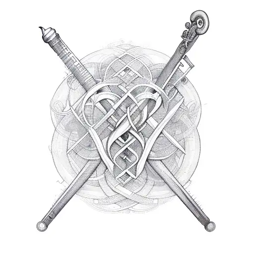 A caduceus staff entwined with musical instruments, blending the client's interests in medicine and music seamlessly tattoo design idea