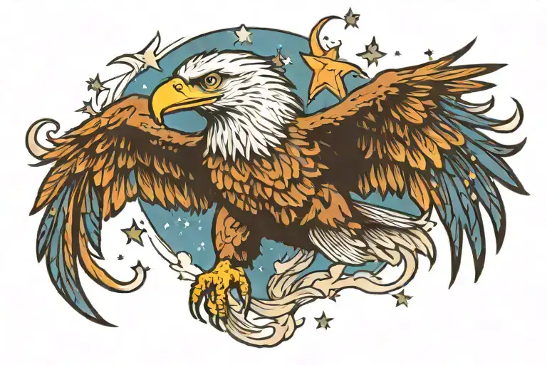 eagle diving with star filled sky tattoo design idea
