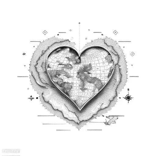 A map of the world with a heart marking all the places you and Nidhi have visited together tattoo design idea