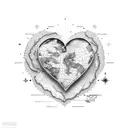A map of the world with a heart marking all the places you and Nidhi have visited together tattoo design idea