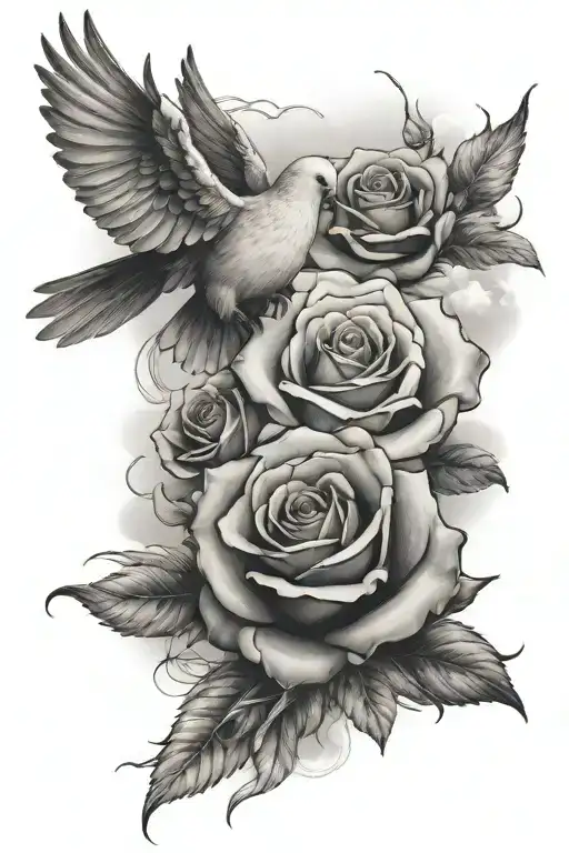 roses with doves and clouds shading on arm tattoo tattoo design idea