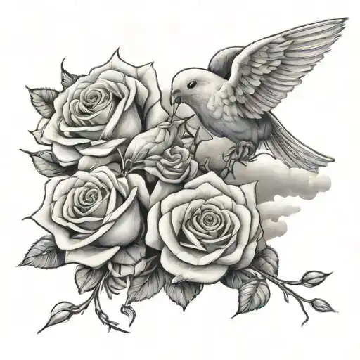 roses with doves and clouds shades tattoo design idea