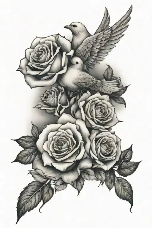 roses with doves and clouds shades on the underarm tattoo design idea