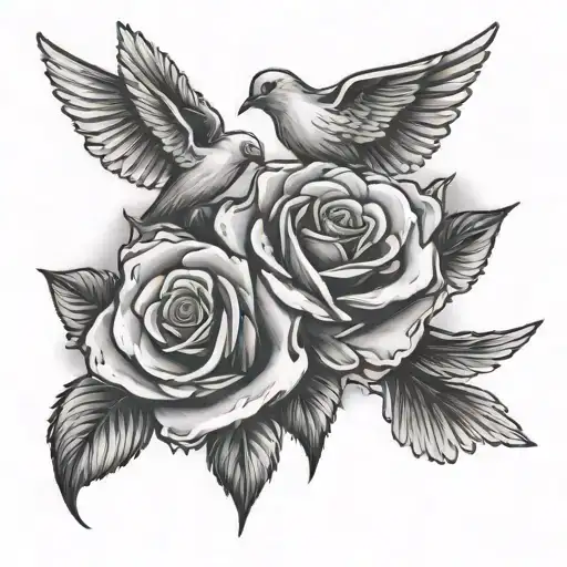 roses with doves and clouds shades tattoo design idea