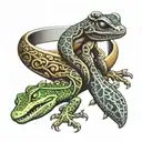 lizard, gecko, ring, engagement ring intertwined tattoo design idea