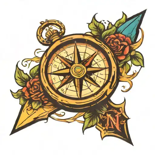 Compass with the letters S, N, K, J tattoo design idea