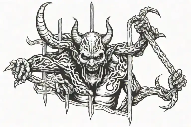 Demon behind bars tattoo design idea