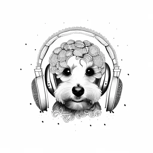 cockapoo wearing headphones  tattoo design idea