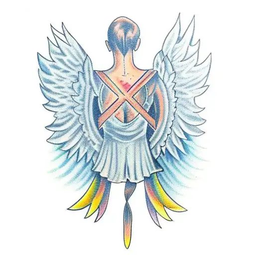 self harm awareness angel with big wings for upper back tattoo design idea