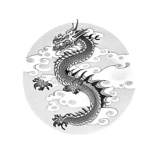 dragon with clouds tattoo design idea