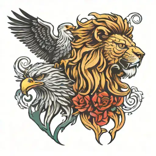 lion head and eagle head tattoo holding tattoo design idea