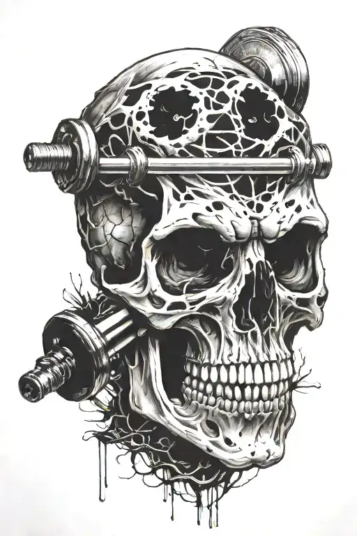 Barbell through skull tattoo design idea