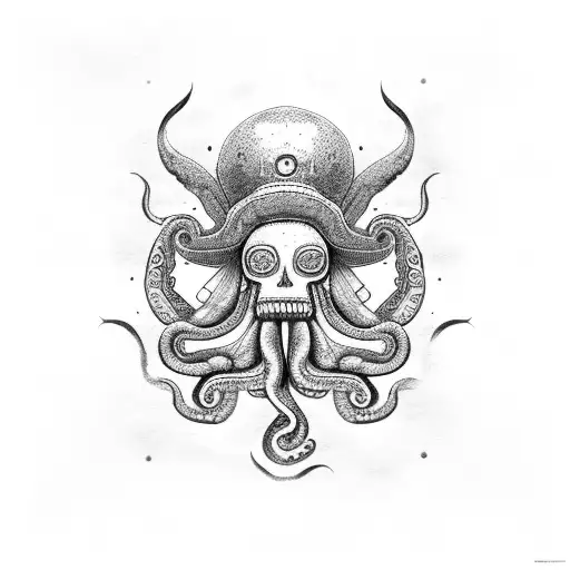 pulpo gigante en la pierna con piramides mayas y un mar gigantesco tattoo design idea