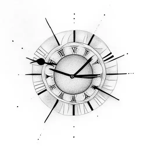 The face of a clock on the bottom half combined with a setting sun on the top half tattoo design idea