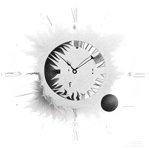 A circle coclock on the bottom half combined with a setting sun on the top half tattoo design idea