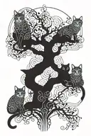 wb tree with cats sitting together tattoo design idea