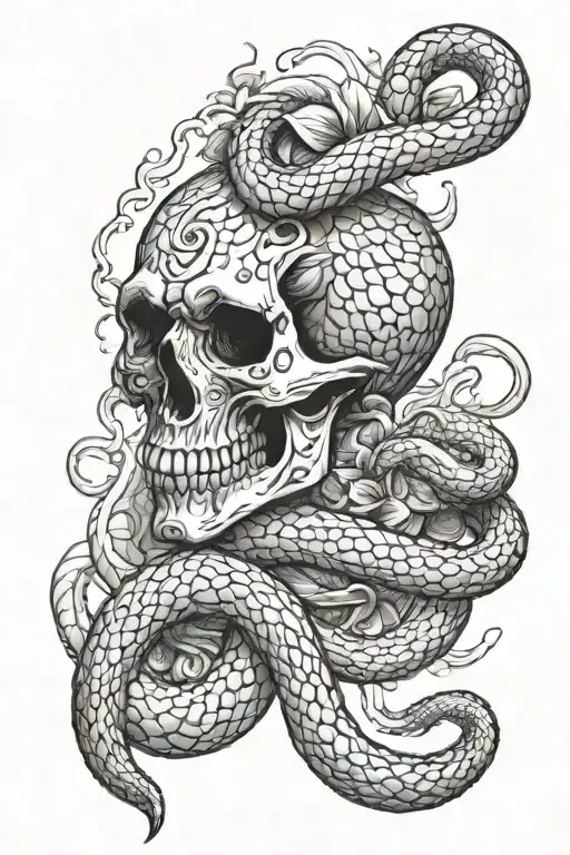 snake and skull with smoke tattoo design idea