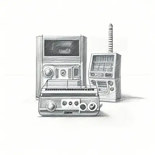 A sketch-style mashup of an abacus and a video game console tattoo design idea