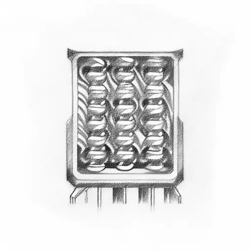 A sketch-style tattoo of an abacus made out of video game icons tattoo design idea