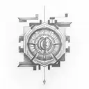 A sketch-style tattoo of an abacus made out of video game icons tattoo design idea