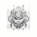 A sketch-style tattoo of an abacus made out of video game icons tattoo design idea