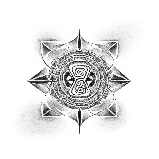 A mystical Ayahuasca vine entwined with ancient Aztec symbols tattoo design idea