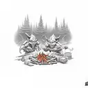 two goblins roasting meat over a campfire at night tattoo design idea