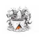 two goblins roasting meat over a campfire at night tattoo design idea