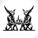 two goblins roasting meat over a campfire at night tattoo design idea