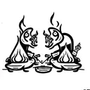 two goblins roasting meat over a campfire at night tattoo design idea