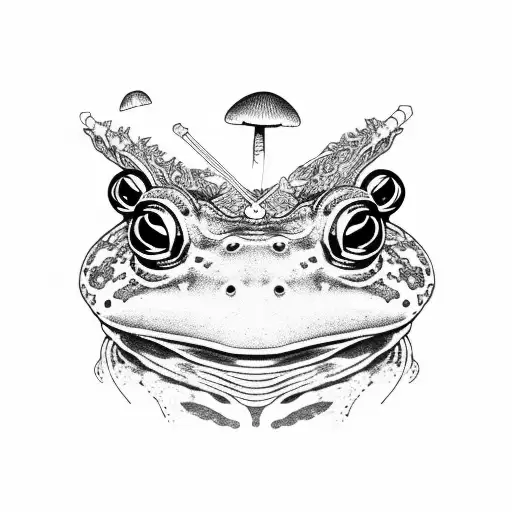 frog samurai sitting on mushrooms looking in the cosmos tattoo design idea