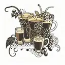 A patchwork tattoo design of various cocktail glasses intertwined with coffee beans, reflecting your occupation as a bartender and love for coffee tattoo design idea