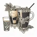 A patchwork tattoo design of various cocktail glasses intertwined with coffee beans, reflecting your occupation as a bartender and love for coffee tattoo design idea