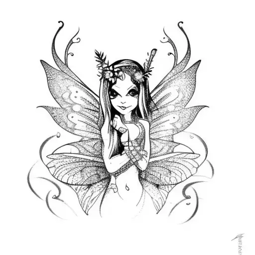 A Fairy with the word Fleischbällchen  tattoo design idea