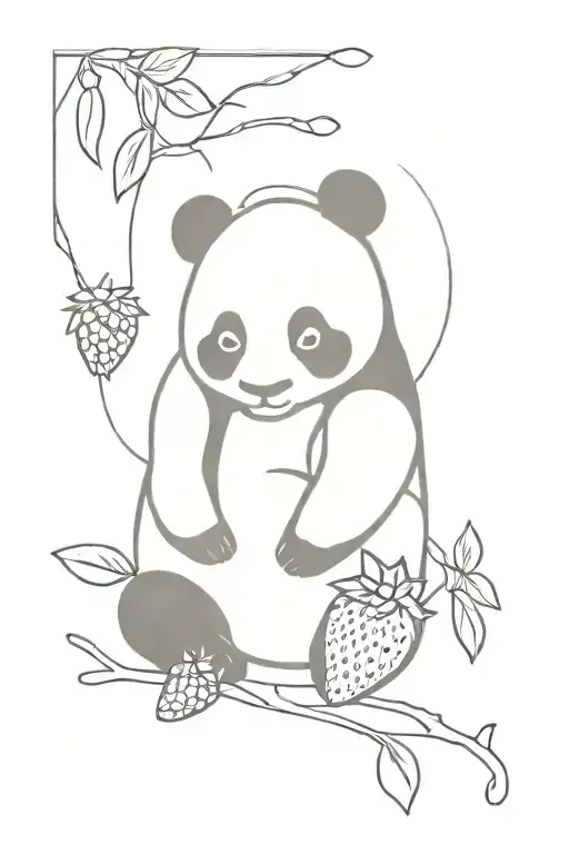 panda and strawberry tattoo design idea