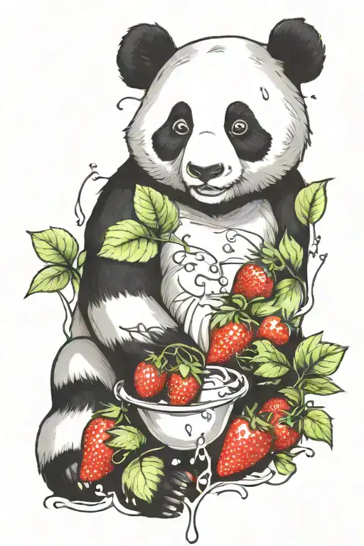 panda and strawberry tattoo design idea