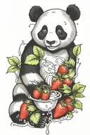 panda and strawberry tattoo design idea