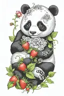 panda and strawberry tattoo design idea