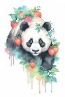panda and strawberry tattoo design idea