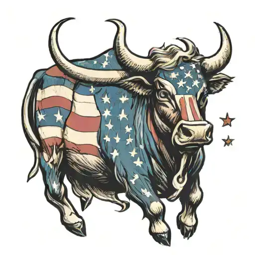 Bull with american flag in background tattoo design idea