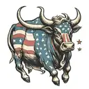 Bull with american flag in background tattoo design idea