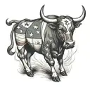 Bull with american flag in background tattoo design idea